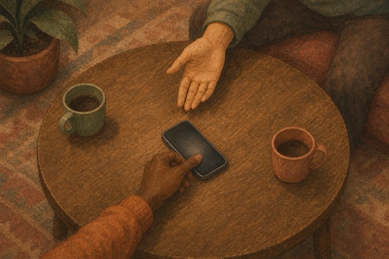 The phone being passed to the next person